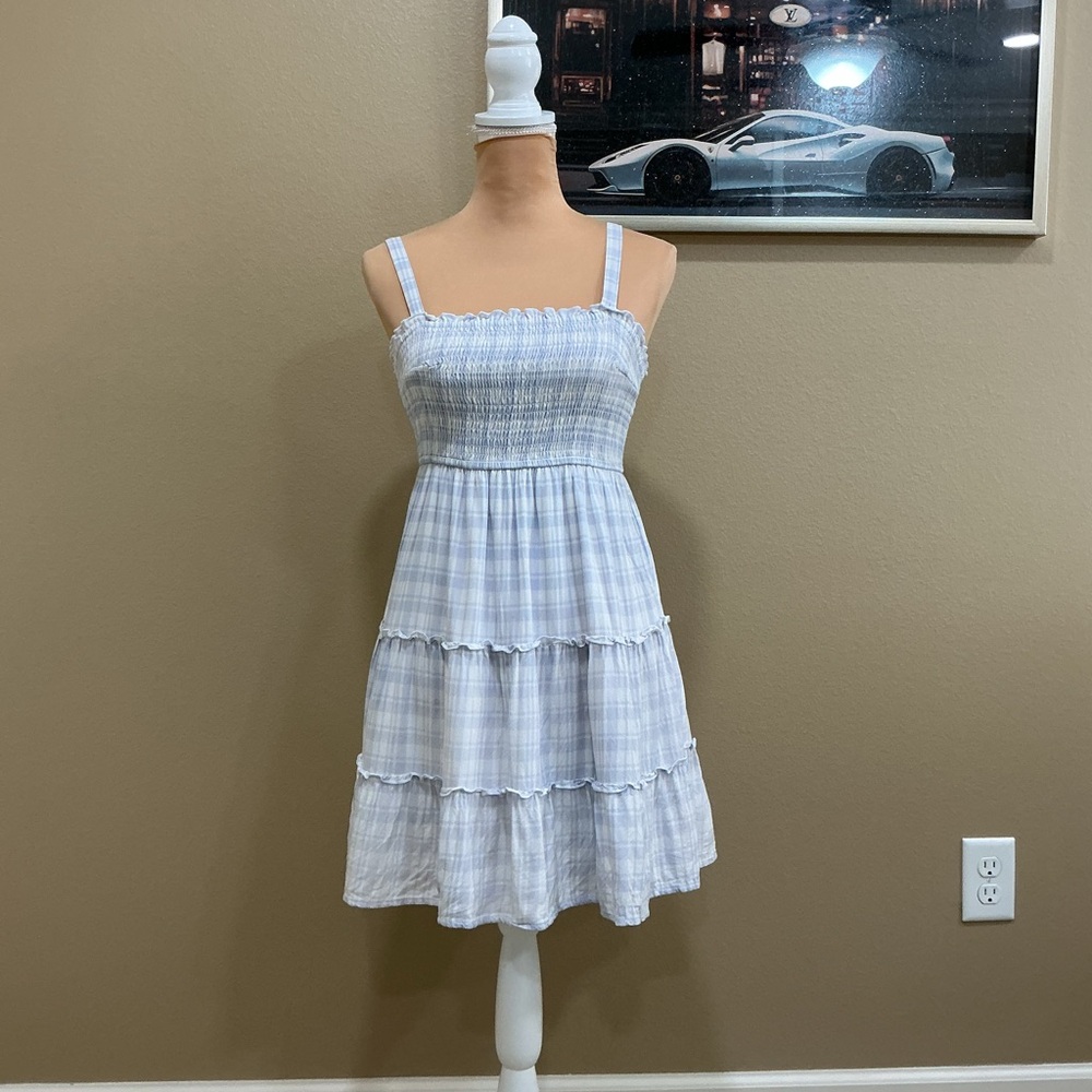 Hollister Blue and White Tiered Midi Dress